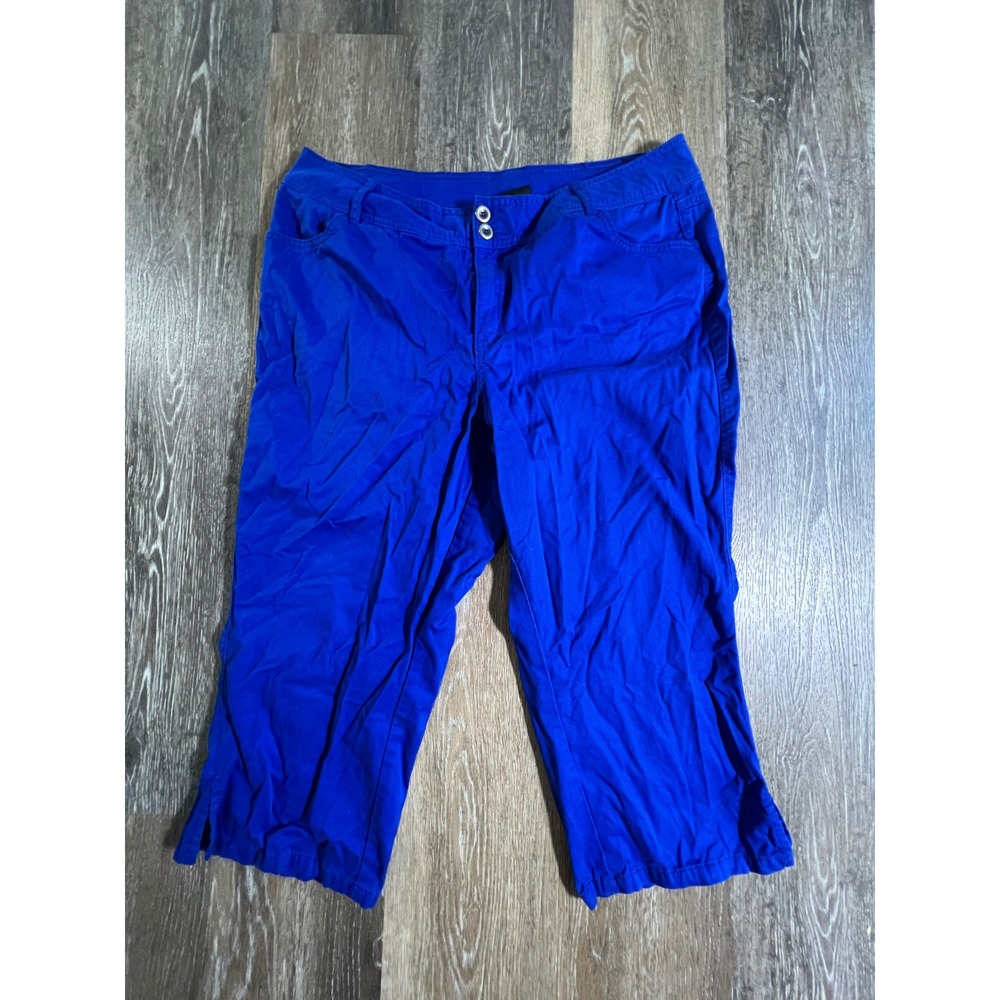 Lane Bryant Capri Pants Women Size 16 Blue Stretch Cotton Cropped Trousers